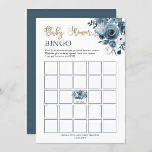 Carte de bingo Baby shower Floral Blue Gold