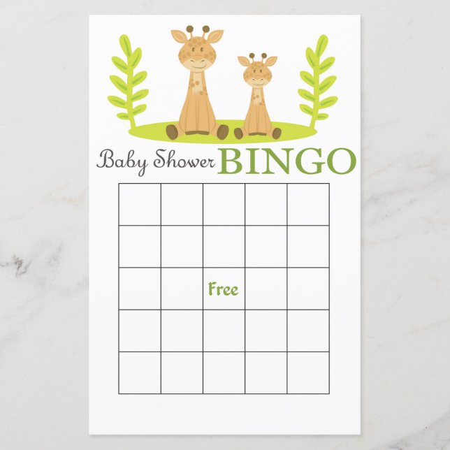 Carte de bingo baby shower Giraffe (Devant)