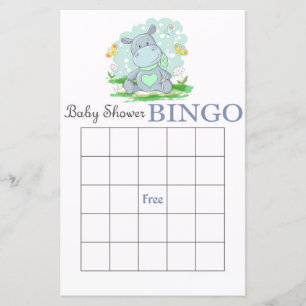 Carte de bingo baby shower hippo bleu