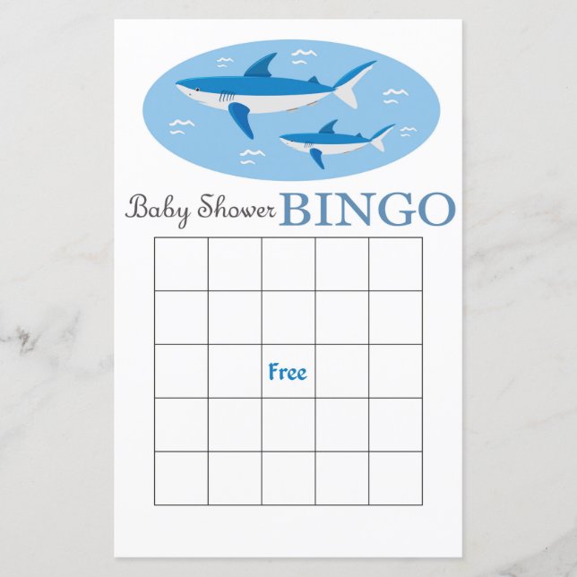 Carte de bingo baby shower requin (Devant)