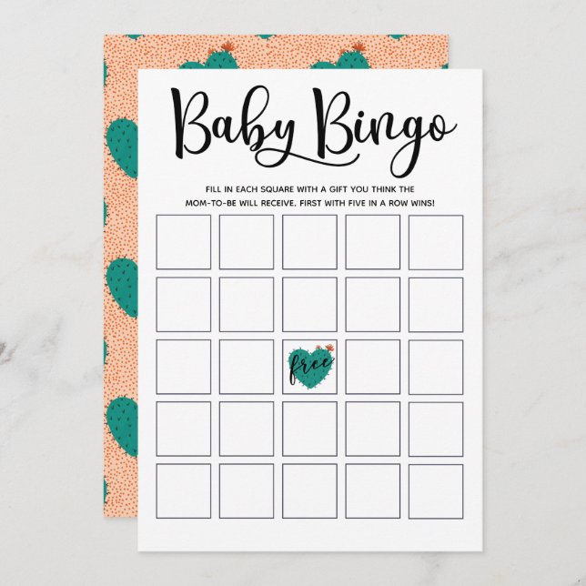 Carte de Bingo Baby shower Succulente (Devant / Derrière)
