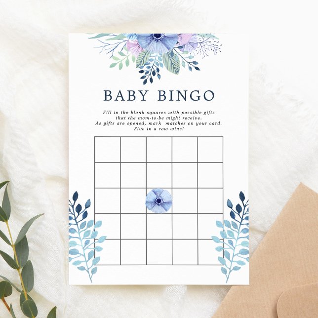 Carte de Bingo Bébé Fleurie Hiver Rustique Navy (Créateur téléchargé)