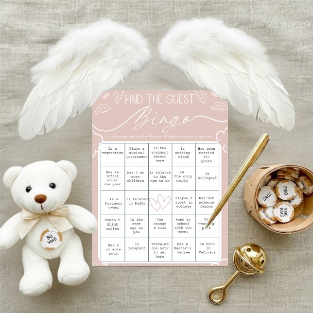 Carte de Bingo Céleste Rose Trouvez l'Invité (Heavenly Pink Find The Guest Bingo Card)