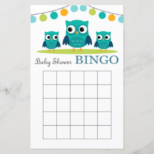 Carte de bingo de baby shower de hibou, bingo de b