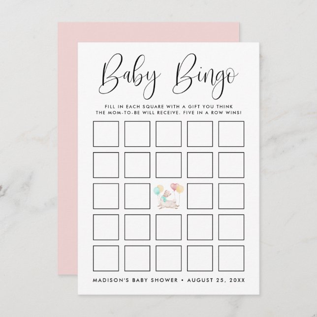 Carte de Bingo de Baby shower de Llama sucrée (Devant / Derrière)