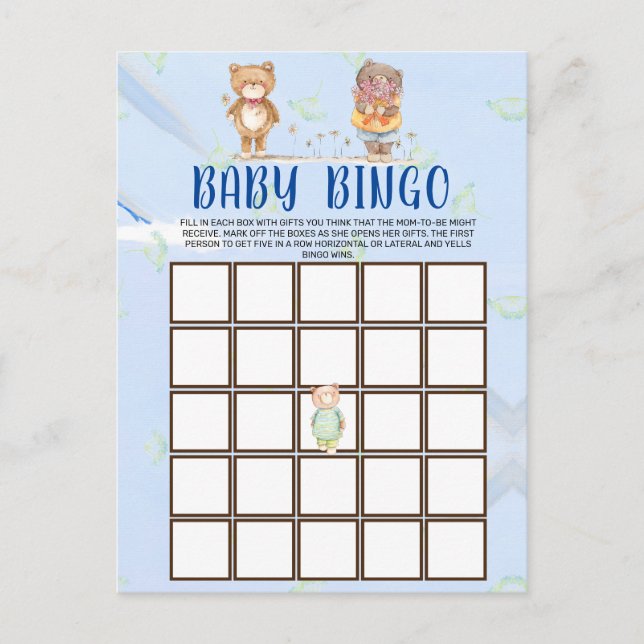 Carte de Bingo de Baby shower de l'ours en peluche (Devant)