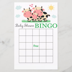 Carte de bingo de baby shower de vache