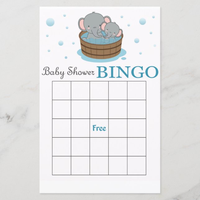 Carte de bingo de baby shower d'éléphant mignon (Devant)