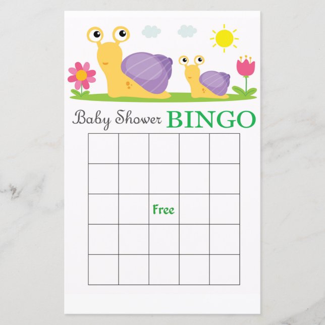 Carte de bingo de baby shower d'escargot (Devant)