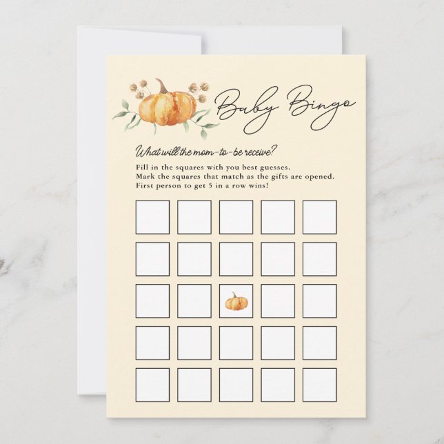Carte de Bingo de Baby shower neutre petit Citroui (Devant)