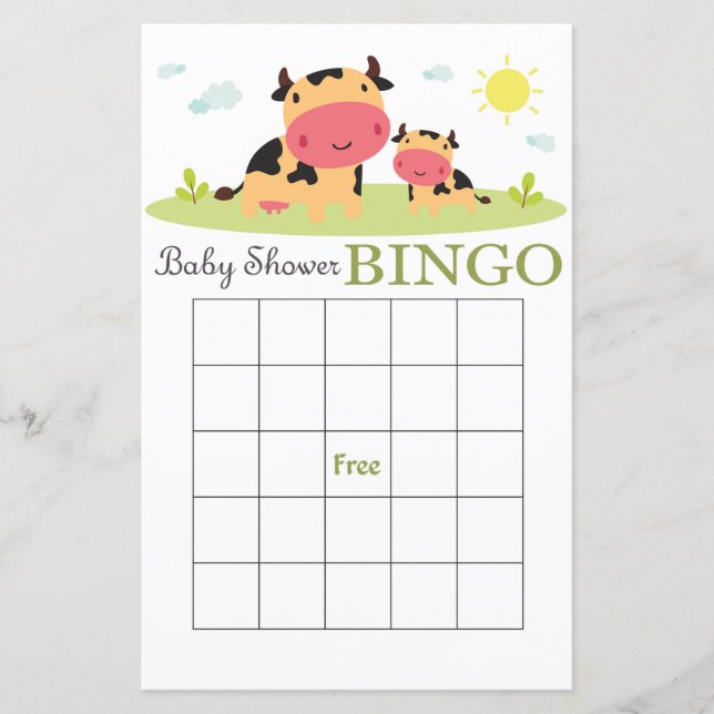 Carte de bingo de baby shower pour animaux de ferm (Devant)