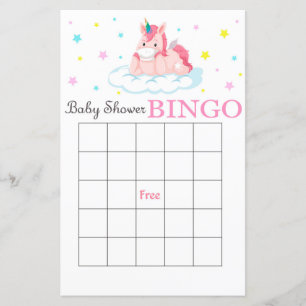 Carte de bingo de baby shower Unicorn mignonne