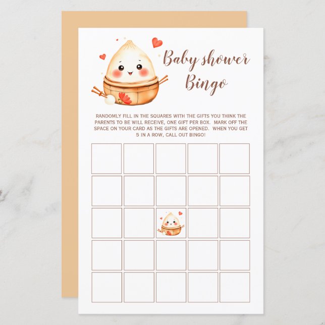 Carte de Bingo de jeu de Baby shower de jeton mign (Devant / Derrière)
