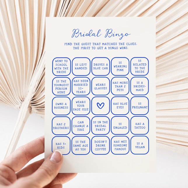 Carte de bingo de mariage bleue manuscrite (Créateur téléchargé)