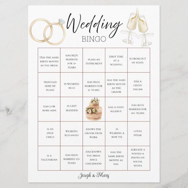 Carte de Bingo de Mariage Personnalisable & Modèle (Devant)