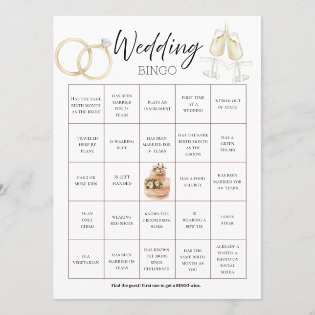 Carte de Bingo de Mariage Personnalisable & Modèle (Devant)