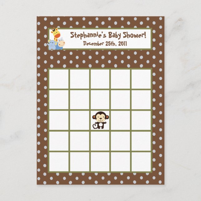 Carte de Bingo Écrit Jouer Jungle (Devant)