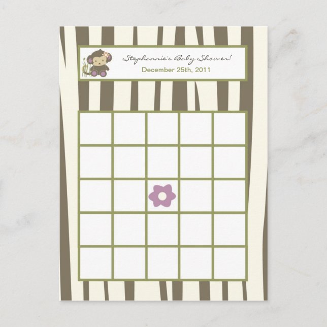 Carte de Bingo écrite Jacana Girl Zoo de la jungle (Devant)