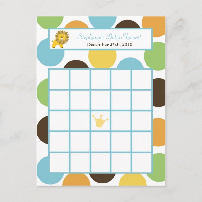 Carte de Bingo écrite Jungle King Lion Safari Zoo (Devant)