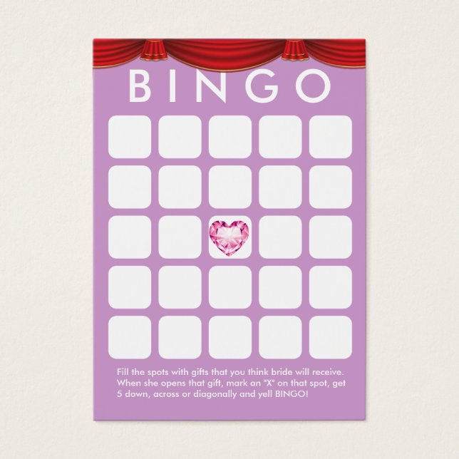 Carte de Bingo Fête des mariées violet de coeur de (Devant)