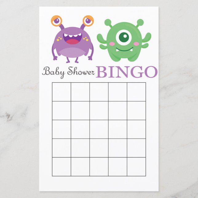 Carte de bingo Monster baby shower (Devant)