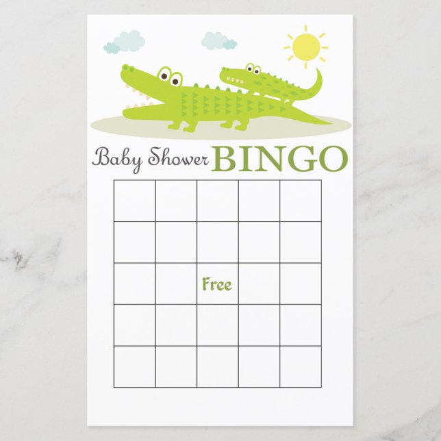 Carte de bingo pour baby shower alligator (Devant)