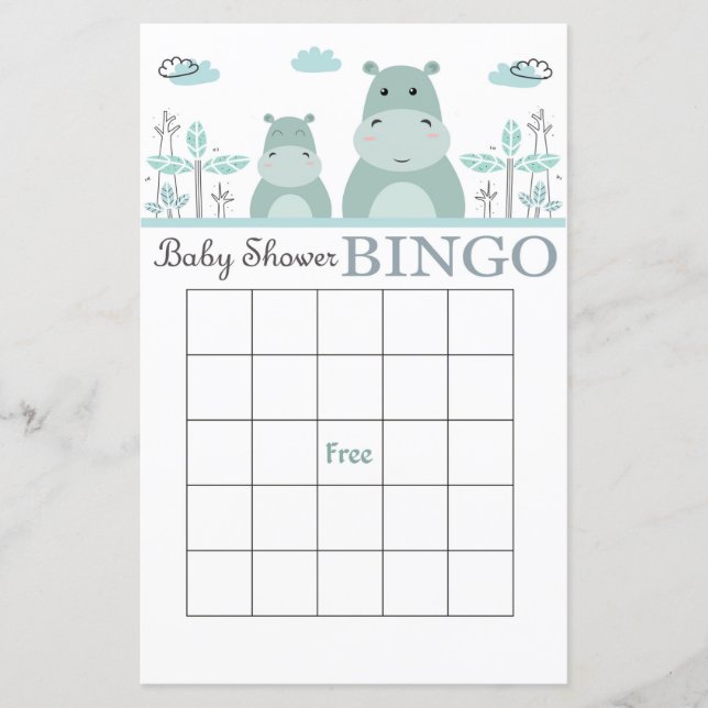 carte de bingo pour baby shower Blue Hippo (Devant)