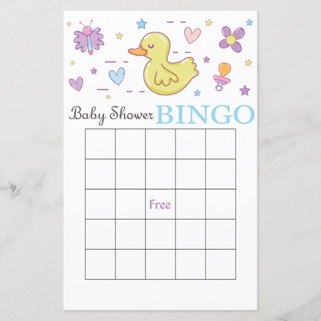 carte de bingo pour baby shower canard en caoutcho (Devant)