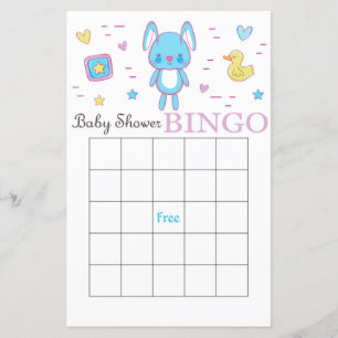 carte de bingo pour baby shower lapin bleu