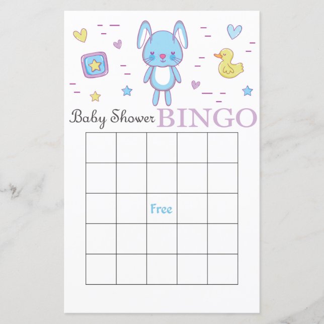 carte de bingo pour baby shower lapin bleu (Devant)