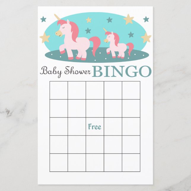 carte de bingo pour baby shower licorne (Devant)