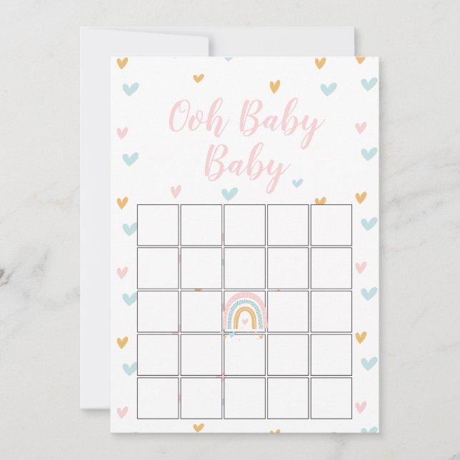 Carte de bingo pour baby shower pastel arc-en-ciel (Devant)