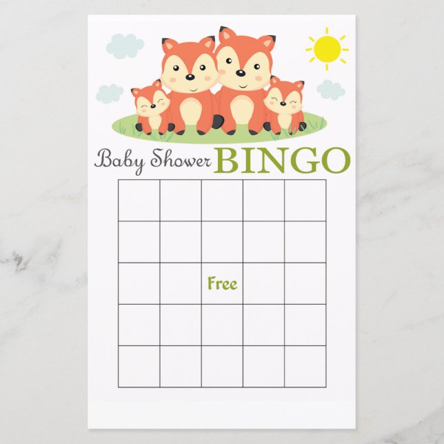 Carte de bingo pour baby shower renard (Devant)