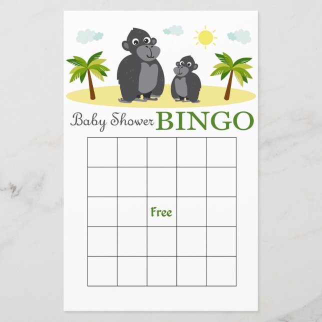 carte de bingo pour baby shower singe (Devant)