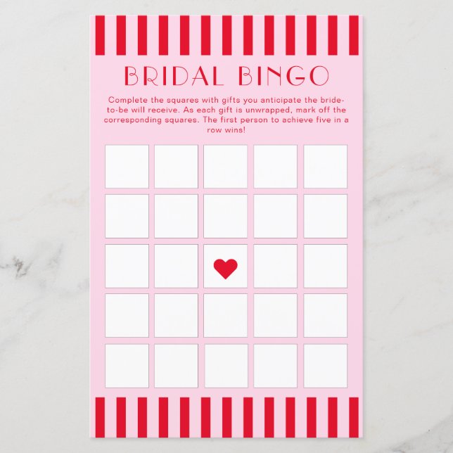 Carte de Bingo Retro Red & Pink Stripes Fête des m (Devant)
