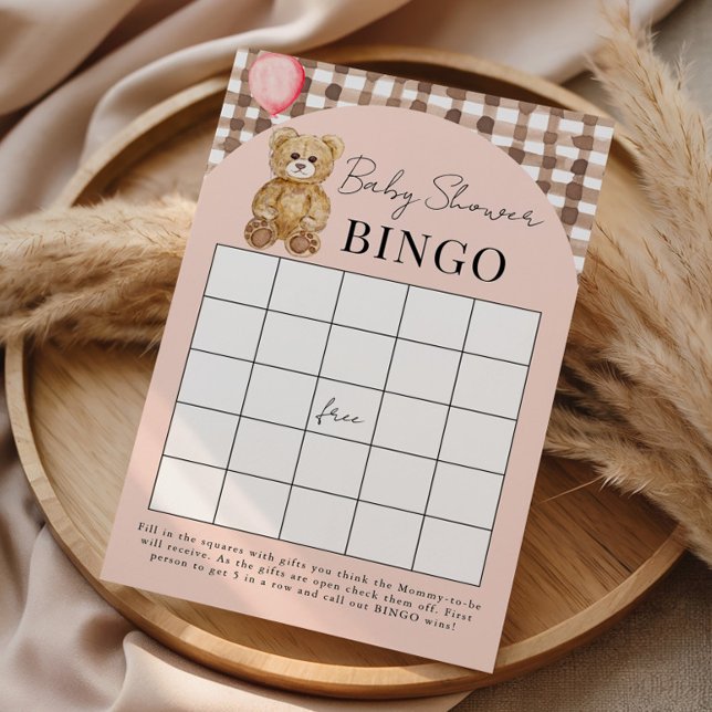 Carte de bingo rose pâle Teddy Bear Baby shower (Créateur téléchargé)