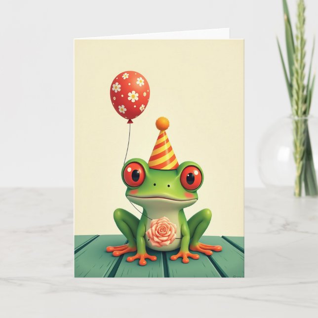 Carte de birthday fantaisiste avec grenouille (Devant)