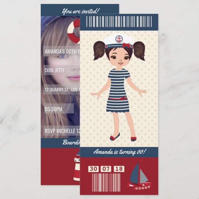 Carte de boarding pour une fête d'anniversaire sur (Devant / Derrière)