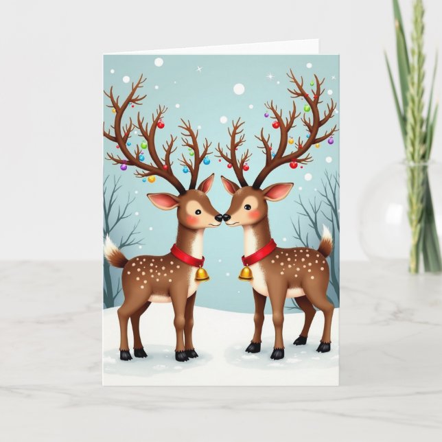 Carte de bois de renne mignon couple (Devant)