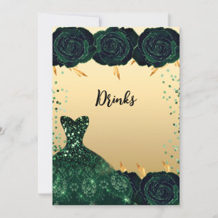 carte de boissons fleurs roses or vert