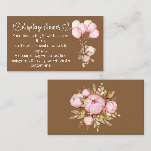 Carte de boîtier Baby shower pour bébé ours en pel (Devant / Derrière)