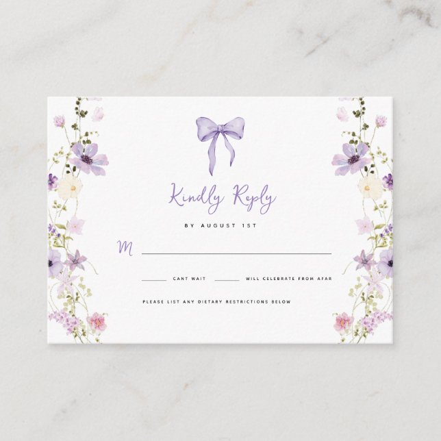 Carte de boîtier Baby shower RSVP Lavender Bow (Devant)