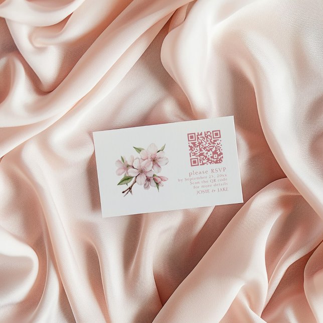 Carte de boîtier de code QR RSVP RSVP rose cerisie (Blossom flower RSVP QR Code Enclosure Card)