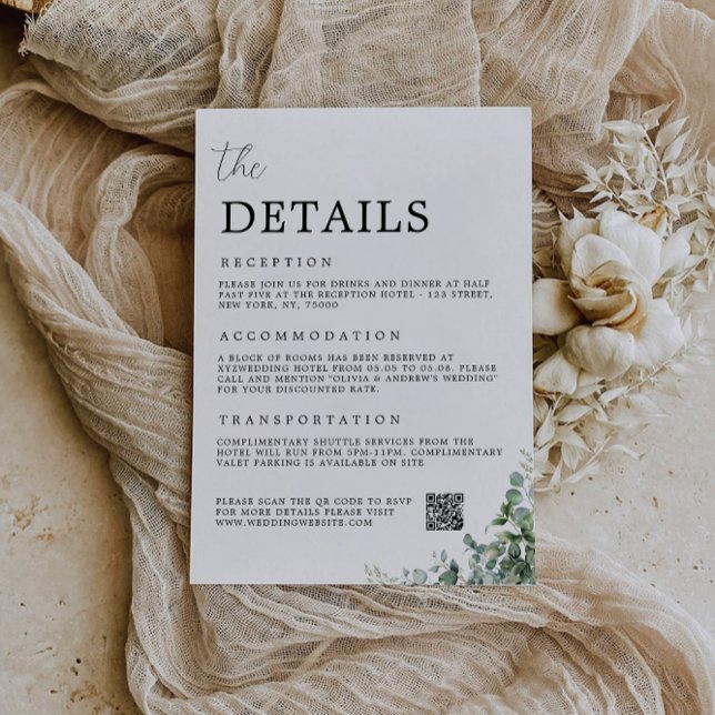 Carte de boîtier de verdure-Le Mariage de détails (Greenery Enclosure Card-The Details Wedding Invitation)