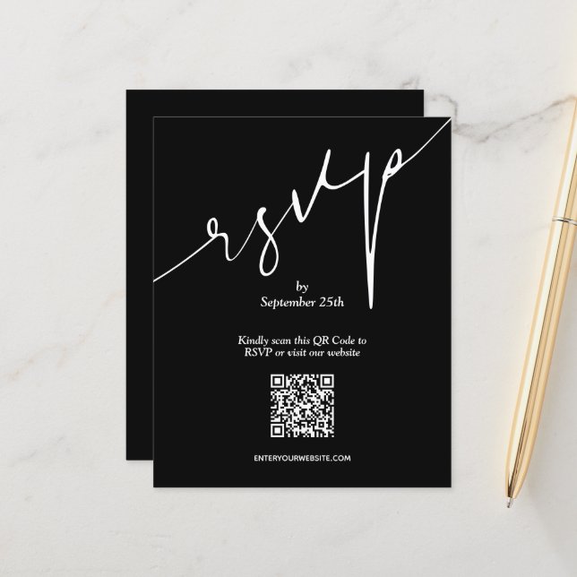 Carte de boîtier grand format noir Mariage QR simp (Devant/Arrière en situation)