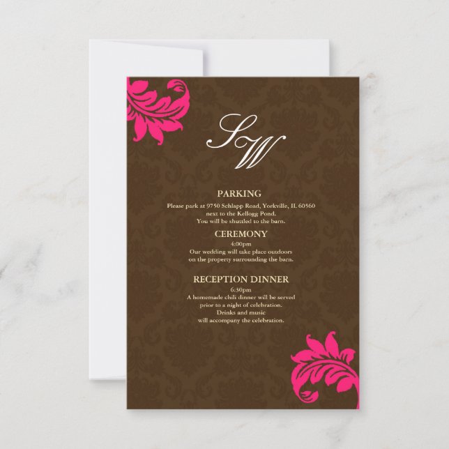Carte de boîtier Mariage damassé Brown et rose cha (Devant)