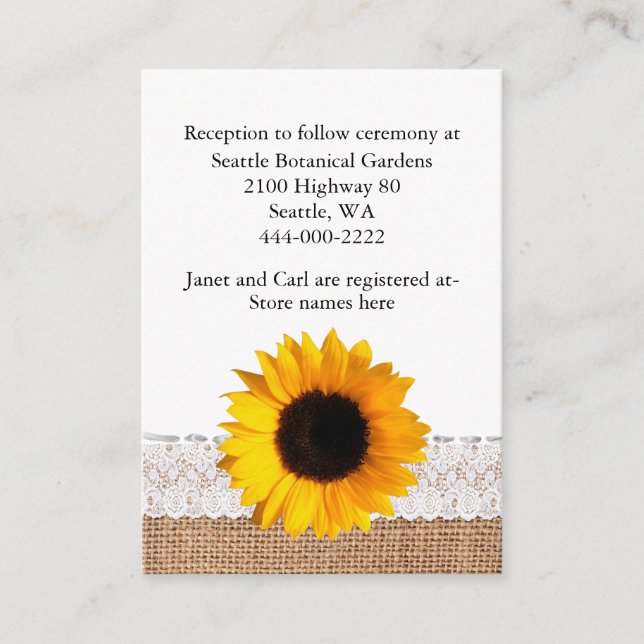 Carte de boîtier Mariage de Burlap et Sunflower ru (Devant)