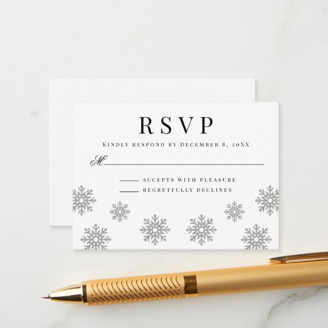 Carte de boîtier Mariage de snowflake hiver modern (Devant/Arrière en situation)