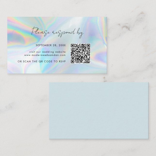 Carte de boîtier Mariage Holographique RSVP QR Cod (Devant / Derrière)