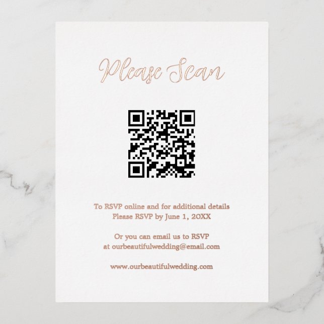 Carte de boîtier Mariage rose Gold Foil QR Code (Recto)